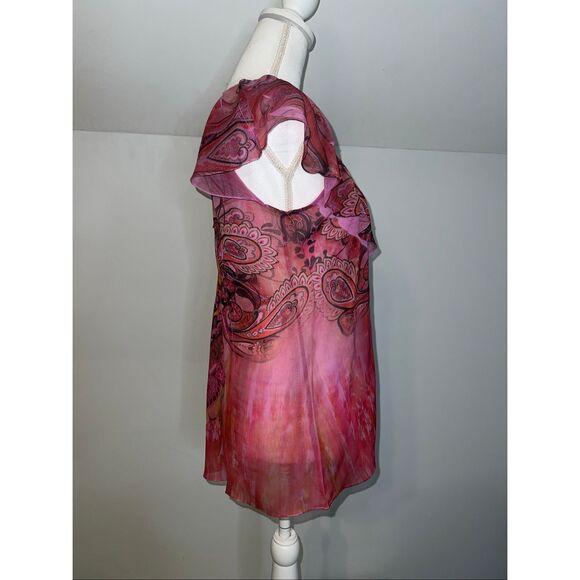 Y2K 2000s Floral Print Lettuce Cap Sleeve Whimsy Fairy Grunge Boho Top SMALL - Picture 4 of 8